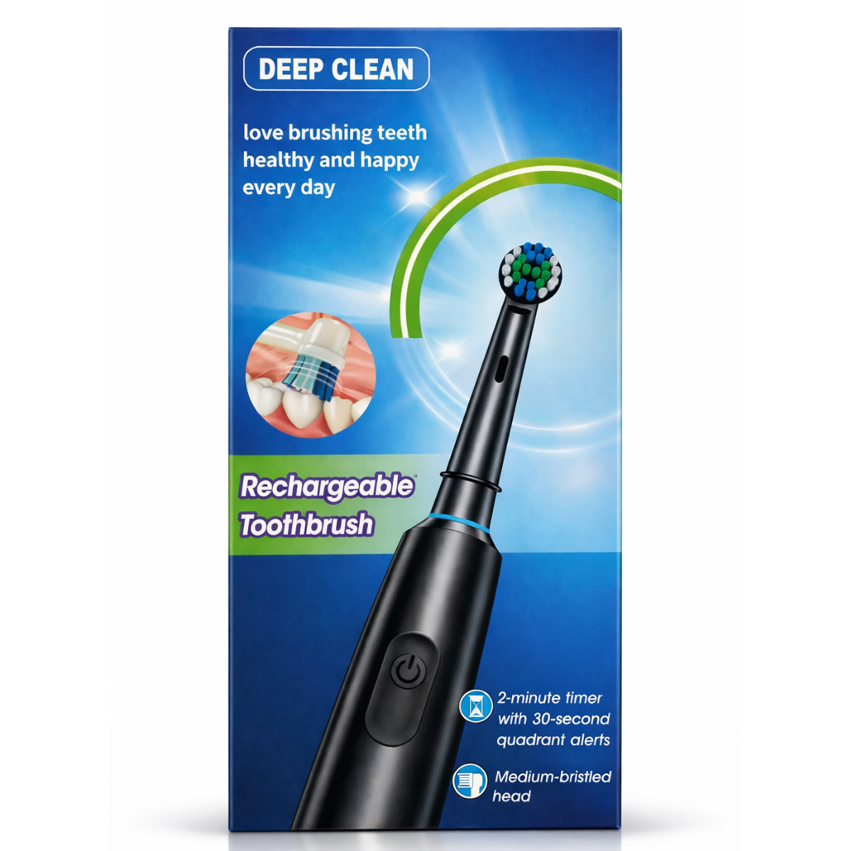 Deep Clean balta elektriskā zobu birste + 4 uzgaļi