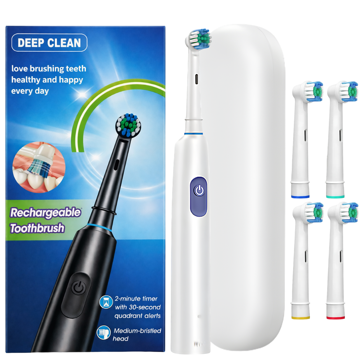 Deep Clean balta elektriskā zobu birste + 4 uzgaļi
