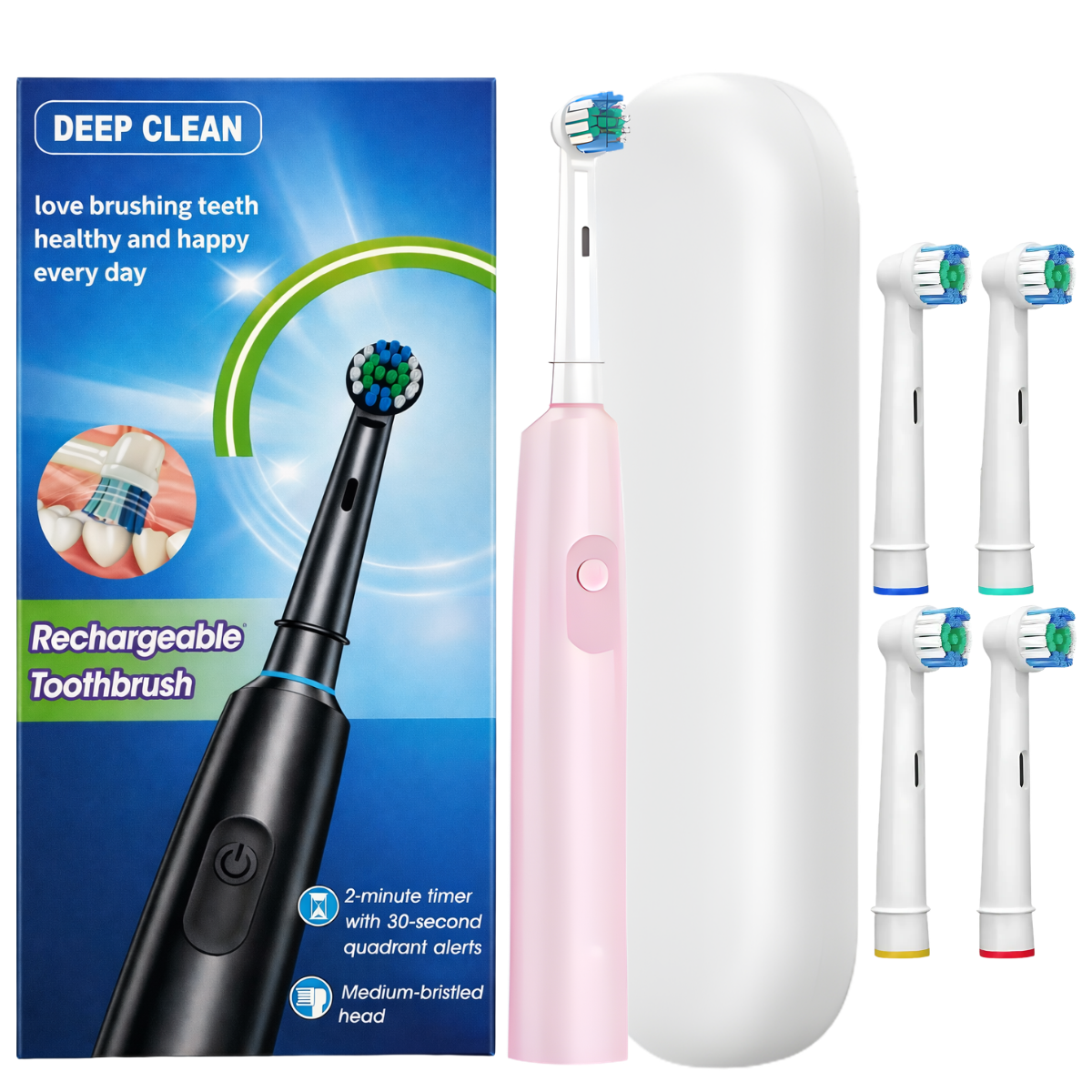 Elektrická zubná kefka Deep Clean ružová + 4 hlavice